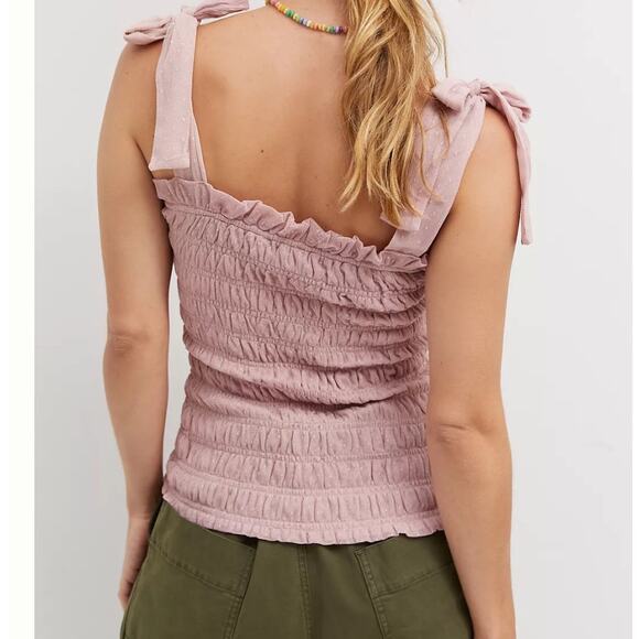 Anthropologie Womens Smocked Tie Strap Tank Top Rose Cami Blouse Size Small - Picture 2 of 10